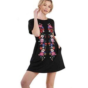 Umgee Black Embroidered Floral Dress